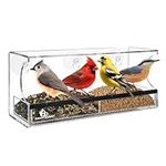 Extra Large Window Bird Feeders for Outside - Clear Bird Feeders for Viewing - Extra Strong Suction Cup Bird Feeder Window - Drainage Holes, Detachable Large Seed Tray, and Rubber Perch for Wild Birds
