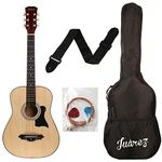 Juârez Acoustic Guitar, 38 Inch Cutaway, 038C with Bag, Strings, Pick and Strap, Black (Acoustic Guitar Kit, NATURAL)