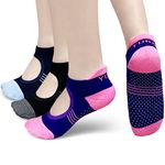 PUTUO Womens Yoga Pilates Socks: Ladies Non Slip Grip Socks for Yoga Pilates Barre Ballet Dance Workout Fitness Size UK 4-8 Pink Black Blue 3pairs