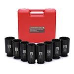 Mayouko 8PCS 1/2" Deep Axle Nut Impact Socket Set, CR-MO, 12 Point Design, Metric, 29,30,32,34,35,36,38,39mm, 1/2 Inch Extra Deep Impact Socket