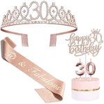 Bella Meri 30th Birthday Gifts for Women, 30th Birthday Tiara Crown, Sash, Cake Toppers,Birthday Candles, 30 Birthday Decorations Women