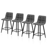 TUKAILAi Grey Kitchen Bar Stools Set of 4 Upholstered Seat Breakfast Barstools with Footrest and Metal Legs Faux Leather High Back Counter Stool Island Chairs for Dining Room Home Bar 65CM Seat Height