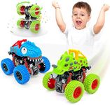 Car Toys for 2 Year Old Boys, 2-Pack Dinosaur Monster Truck Toy Cars for 2 3 Year Old Boys Gifts, Pull Back Friction Inertia Vehicles Birthday Gifts for Kids Toddler Boys Toys Age 2 3 4 5