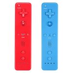 AUFGLO Wii Controller 2 Pack - Wii Remote with Silicone Case and Wrist Strap (red+blue)