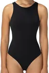 Sunzel Thong Bodysuit for Women, Sleeveless Halter Neck Shapewear, Roundneck Stretchy & Sexy Top, Black L