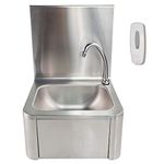 Commercial Kitchen Knee Operated Stainless Steel Hand Wash Sink includes Tap and Splashback 40x32x57cm