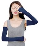 Bellady Women Outdoor Sun Block Soft Long Arm Sleeves Fingerless Gloves, Navy, One Size