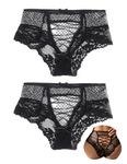 ohmydear Women's Knickers Multipack Lace Thong Black Sexy Panties Plus Size Cross Underwear High Waist Knickers Cute G String Hollow Bikini Briefs, Size 14