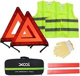 XOOL Car Emergency Kit Car Emergency Road Kit Safety Kit Roadside Emergency Kit for Safety and Visibility with Reflective Warning Triangle Reflective Vest Roadside Vest Bonus Storage Bag and Glove