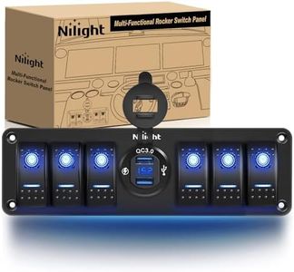 Nilight 6 Gang Rocker Switch 12V SPST ON Off Switch QC 3.0 USB Charger Voltmeter Waterproof Aluminum Rocker Switch Panel Night Glow Stickers for Boats Cars RVs Trucks, 2 Years Warranty,Blue