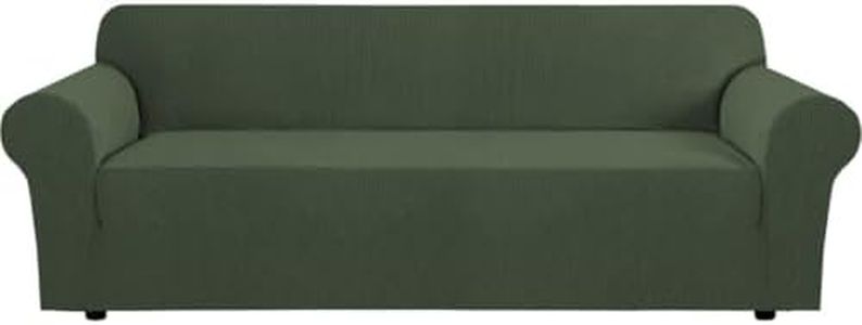 H.VERSAILTEX Stretch Oversized Couch Cover 1 Piece Sofa Slipcovers for Living Room Feature Thick Checked Jacquard Fabric with Elastic Bottom, Sofa X-Large - Bronze Green