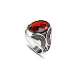 925 Sterling Silver Men's Ring with Garnet Stone, Handmade Garnet Stone Silver Ring, Gift for Him, Anniversary Gift