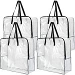 Fasmov 4 Pack Oversized Clear Storage Bag with Handles and Zippers, Vinyl Storage Bag for Comforter, Blanket, Bedding, Duvet, Transparent Moving Totes, Under the Bed Storage, Garage Organizer