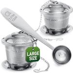 Apace Loose Leaf Tea Infuser (Set of 2) with Tea Scoop and Drip Tray - Ultra Fine Stainless Steel Strainer & Steeper (Silver, Large)