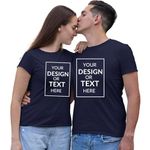 His'en'Her Customized/Personalised Couple T-Shirt for Couple | Anniversary Tshirt | Husband Wife Tshirt - Print Your Photo/Image/Text, 100% Cotton Navy
