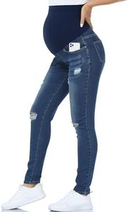 POSHGLAM Women's Maternity Jeans Over Belly Skinny Denim Jeggings Comfy Stretch Pregnancy Pants, 02 Indigo Blue, Small