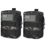 2 Pack Molle Pouches-Vest Pouch Cell Phone Holster Belt Pouch Waist Bag Pack EDC Molle Accessories Bag Small Utility Pouch with Flag Patch Tactical Compact Water-Resistant EDC Pouch (Black Camo)