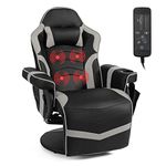 COSTWAY Massage Gaming Chair, Height Adjustable Swivel Racing Video Gaming Recliner with Retractable Footrest, Headrest and Cup Holder, Ergonomic High Back PU Leather Executive Desk Chair (Grey)