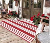 BUAGETUP Red and White Outdoor Rug 3'x 5' Hand-Woven Cotton Washable Rug Striped Front Porch Rug Machine Washable Indoor/Outdoor Area Rug Floor Mat for Farmhouse/Layered Door Mats/Living Room