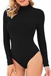 LAOLASI Women's Mock Turtle Neck Long Sleeve Slim Fit Basic Bodysuit Daily Shirts, BK, M