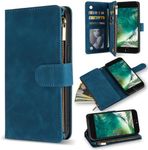 ZZXX for iPhone SE 2022(2020)/iPhone 7/iPhone 8 Case Wallet with RFID Blocking Card Slot PU Leather Zipper Flip Folio with Wrist Strap Kickstand Protective for iPhone 8 Wallet Case(Blue-4.7 inch)