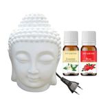 White Ceramic Electric Buddha Head Shape Diffuser with Jasmine, Rose Aroma Oil 10ml