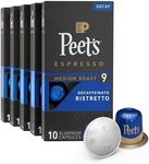 Peet's Coffee, Dark Roast Decaf Espresso Pods, Decaf Ristretto Intensity 9, 50 Count (5 Boxes of 10 Espresso Capsules)