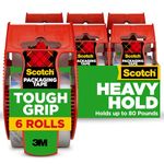 Scotch Tough Grip Moving Packaging Tape, 1.88"x 22.2 yd, Strong Hold on All Box Types Including Recycled, Secures Boxes up to 80 lbs, 1.5" Core, Clear, 6 Dispensered Rolls (150-6)