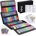 Gel Pens, 160 Pack Artist Colored Gel Pen Set for Adult Coloring Books, Bonus Black Case, Perfect for Kids Drawing Doodle Crafts Journaling Planner