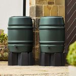 Harcostar 168 Litre Green Plastic Round Water Butt Kit with Stand, Diverter & Link Kit