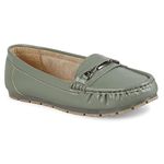 Chinelo Women's Classic Loafers Shoes, Breathable Slip-on Shoes Flat Moccasin (Green -37 Size)