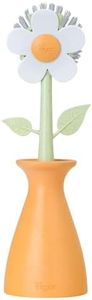 Vigar Florganic Daisy-Shaped Dish Brush with Vase Dish Brush Holder, Dish Brush with Handle, for Pot Scrubber, Kitchen Dishes, and Sink Cleaning, Orange