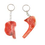 kapitomanio Fake Artificial Steak Keychains, 2pcs Realistic Food Key Chain Holder Ornaments for Bag Car Key Decorations, Red, suitable