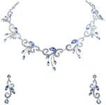 Faship Gorgeous Blue Rhinestone Crystal Floral Necklace Earrings Set - Blue