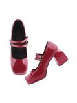 Selfiee Women's Square Toe Double Strap Block Heels Bellies Comfortable Heel Pumps Shoes for Office, Party and Formal Occasions Maroon