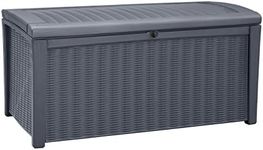 Keter Borneo 110 Gallon All Weather Weatherproof Rattan Wicker Resin Outdoor Backyard Patio Porch Garden Deck Organization Storage Box Bench, Grey