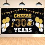 DARUNAXY 30th Birthday Black Gold Party Decorations, Cheers to 30 Years Banner for Men 30 Year Old Birthday Party Supplies, Large Fabric 30 Birthday Backdrop Photography Background for Women