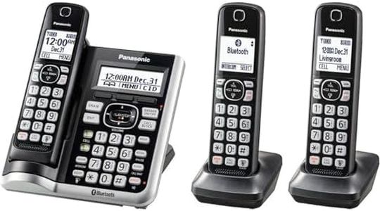 Panasonic Link2Cell Bluetooth Cordless Phone System with Voice Assistant, Call Blocking and Answering Machine. DECT 6.0 Expandable Cordless System - 3 Handsets - KX-TGF573S (Black/Silver Trim)