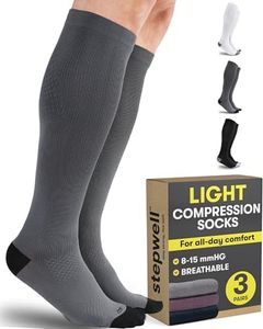 STEPWELL Light Compression Socks for Men & Women - 3 Pairs | Black, White, Gray | Soft Breathable 8-15 mmHg Compression Socks for Flying, Exercise, Comfort and Support-3P