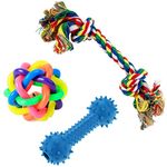 PetVogue Rope Toys for Dogs, Puppy Chew Teething Rope Toys Set of 3 Durable Cotton Dog Toys for Playing and Teeth Cleaning Training Toy 3 in1 Pack of 3 Toys (Color May Vary)