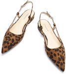 C.Paravano Slingback Flats for Women | Pointed Toe Flats Sandals | Adjustable Ankle Strap Slingback | Casual Dress Leather Slip on Shoes(Size5.5,Leopard Flats)