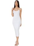 Aahwan Solid White Spaghetti Strap Neck Midi Bodycone Casual Dress for Women's & Girls' (256-White-M)