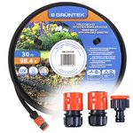 GRÜNTEK Porous Soker Hose Kit, 30 m, incl. connectors 1/2 inch, 3/4 inch, Quick-Fix, UV and Algae Protection, up to 70% Water-Saving Perl Sprinkler for Environmentally and Plant-Friendly Irrigation.