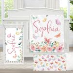 KAINSY Custom Baby Crib Bedding Set, 3 Pcs Personalized Baby Crib Sets with Name, Pink Butterfly Baby Bedding Set, Nursery Bedding Set for Baby Girls, Customized Gifts for Infants Kids Toddlers