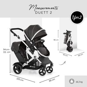 hauck Duett 2 Tandem Pushchair, Black – Convertible Carrycot, Raincover, Foldable