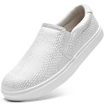 STQ Womens Slip On Shoes Lightweight Comfortable Fashion Sneakers Loafer Shoes White Silver Size 7
