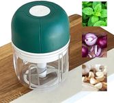 NDBOX Mini Electric Garlic Chopper 250ml - Portable USB Rechargeable and Lightweight Spice Blender for Onion, Tomato, Ginger, Beans - Three Blades Handy Food Processor Mincer (Green)