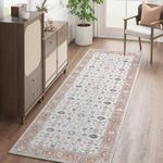 JINCHAN Runner Rug 2x7 Rug Hallway Orange Vintage Traditional Area Rug Kitchen Retro Floor Cover Foldable Thin Rug Distressed Floral Print Indoor Mat for Bedroom Living Room