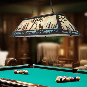 Wellmet 47in Tiffany Pool Table Light, 4 Lights Rustic Billiard Hanging Light Fixture for 7' 8' 9' Pool Table, Farmhouse Chandelier for Snooker Table, Cabin, Game Room, Dining Room, Kitchen Island