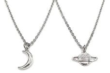 Moon and Saturn Friendship Necklaces - BFF Necklace - Lover Gift - Moon and Saturn Jewelry (14 IN)